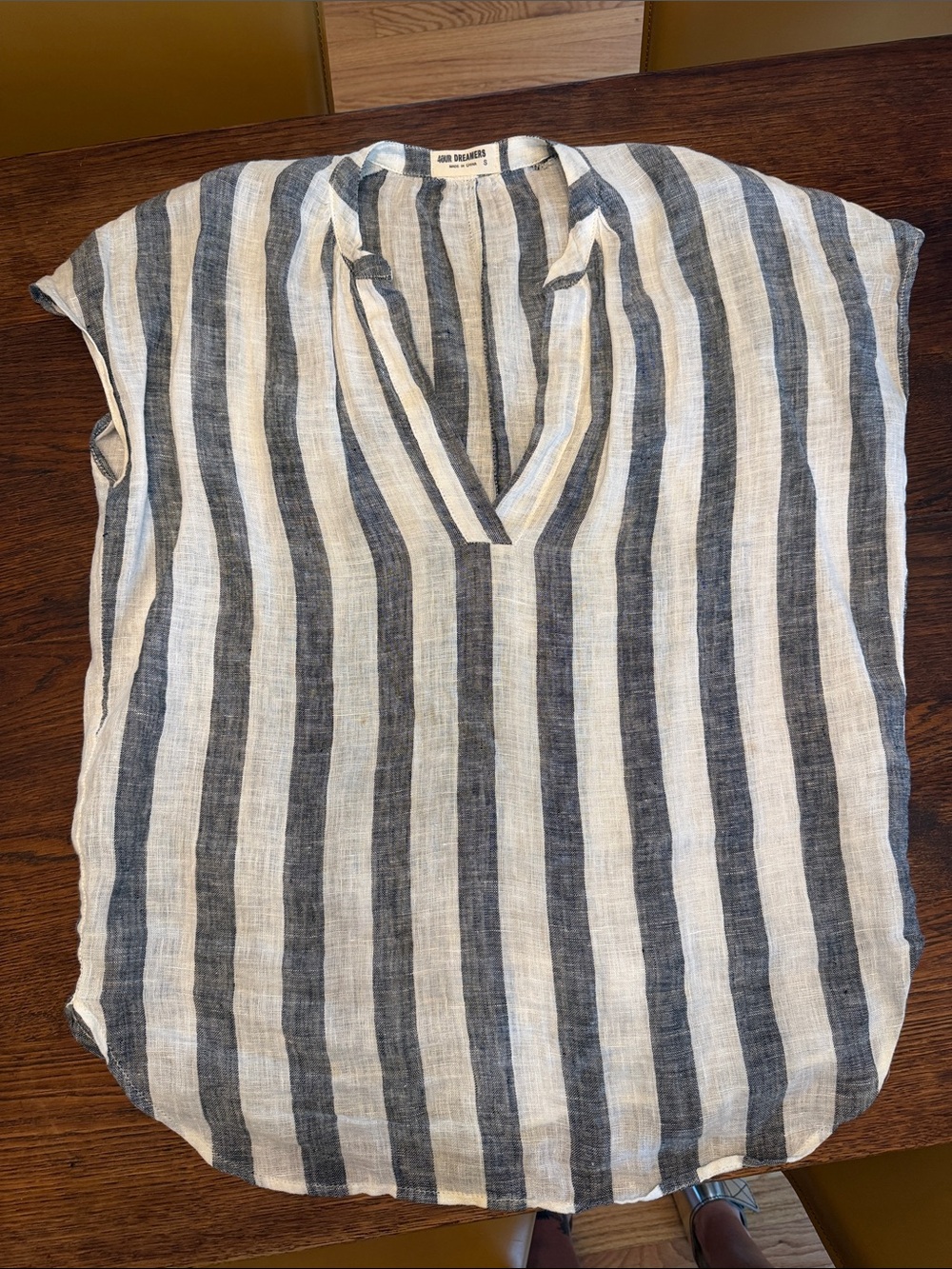 Striped V-Neck Oversized Shirt - White & Navy